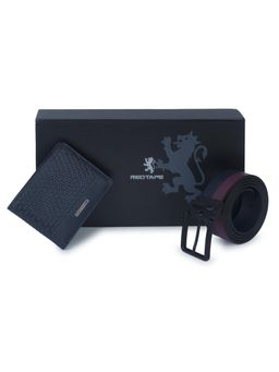 Red Tape - Navy Blue Genuine Leather Wallet & Belt Combo Gift (Set of 2)