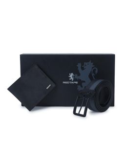 Red Tape - Black Genuine Leather Wallet & Belt Combo Gift (Set of 2)