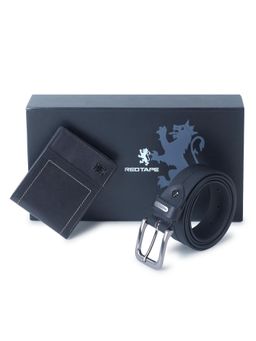 Red Tape - Black Genuine Leather Wallet & Belt Combo Gift (Set of 2)