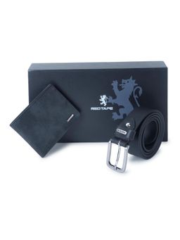 Red Tape - Black Genuine Leather Wallet & Belt Combo Gift (Set of 2)