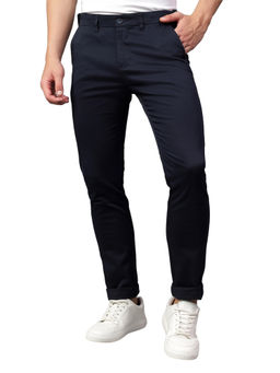 Cantabil - Navy Blue Solid Stretchable Casual Trouser