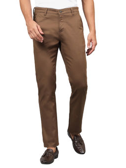 Cantabil - Brown Solid Stretchable Casual Trouser