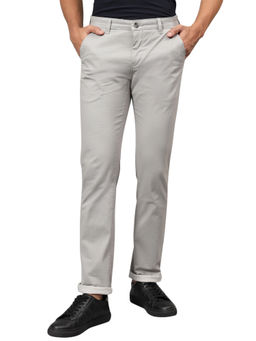 Cantabil - Light Grey Self Design Stretchable Casual Trouser
