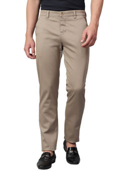 Cantabil - Beige Solid Stretchable Casual Trouser
