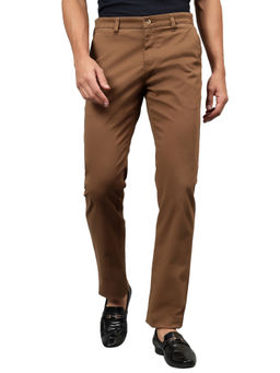 Cantabil - Brown Solid Stretchable Casual Trouser