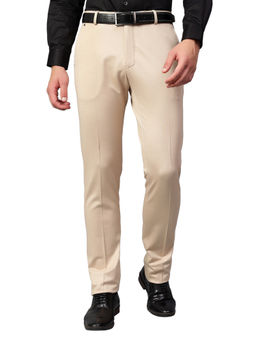 Cantabil - Beige Solid Stretchable Formal Trouser
