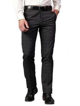 Cantabil - Charcoal Checks Stretchable Formal Trouser