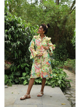 September Spring - Raya Tropical Print Knee Length Dress with Belt (Set of 2)