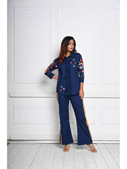 September Spring - Navy Blue The Coral Reef Embroidered Co-Ord (Set of 2)