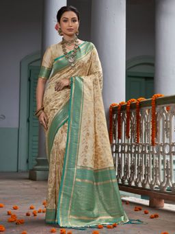 Sangam Prints - Green Banarasi Silk Woven Work Traditional Tassels Saree with Unstitched Blouse