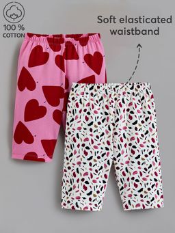 Hopscotch - Girls Pink Printed Cotton Leggings (Pack of 2)