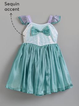 Hopscotch - Girls Teal Embellished Blended Fabric Dress
