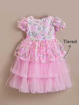 Hopscotch - Girls Pink Embellished Blended Fabric Dress