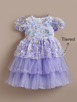 Hopscotch - Girls Lavender Embellished Blended Fabric Dress