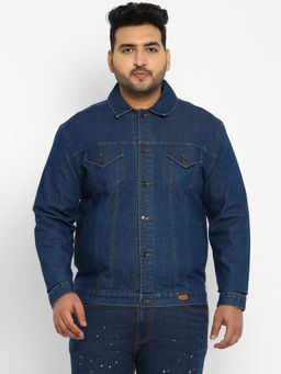 Urbano Plus - Men Navy Blue Regular Fit Washed Full Sleeve Denim Jacket