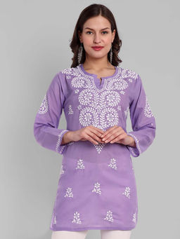 ADA - Ethnic Motifs Lucknowi Chikankari Mauve Cotton Kurti