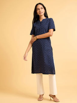 SAAKI - Whispers Of Wilderness Navy Blue Printed Straight Kurta