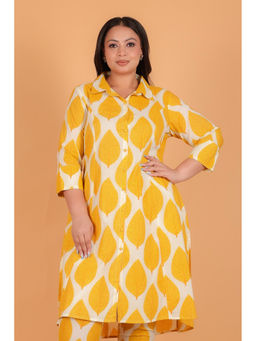 ARAMYA - Women Soft Cotton High Low Foliage Print Kurta