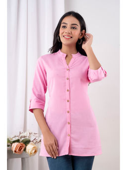 Kohsh - Pink Women Cotton Flex Solid Straight Tunic