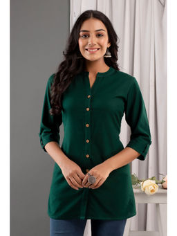 Kohsh - Green Women Cotton Flex Solid Straight Tunic