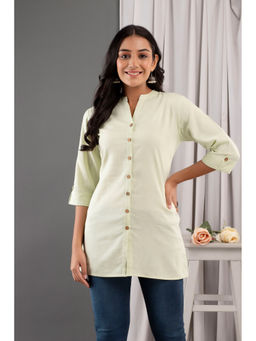 Kohsh - Green Women Cotton Flex Solid Straight Tunic
