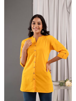 Kohsh - Yellow Women Cotton Flex Solid Straight Tunic