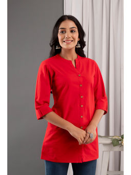 Kohsh - Red Women Cotton Flex Solid Straight Tunic
