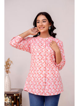 Kohsh - Pink Women Cotton Motif Printed A-Line Tunic