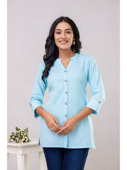 Kohsh - Blue Women Cotton Solid Regular Tunic