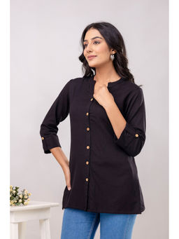 Kohsh - Black Women Cotton Solid Regular Tunic