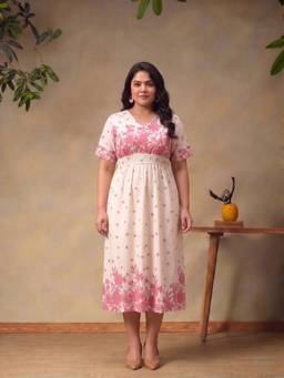Bani Women - Women Pink Printed Cotton Blend Dress