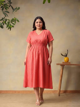 Bani Women - Women Red Solid/Plain Linen Blend Dress