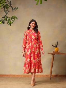 Bani Women - Women Pink Floral Muslin Dress