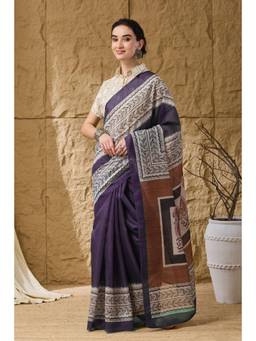 RACHNA - Women Purple Printed Silk Blend Saree with Unstitched Blouse