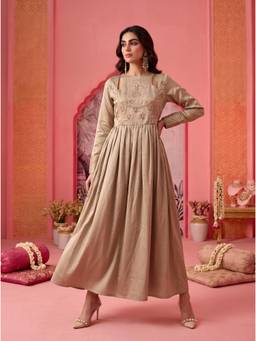 Mamicha - Women Beige Floral Blended Dress