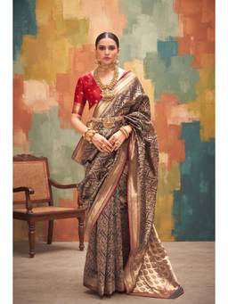 Monjolika Fashion - Women Black Woven Banarasi Silk Saree with Unstitched Blouse