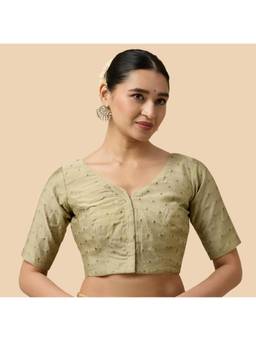 Studio Shringaar - Women Gold Woven Cotton Blend Blouse