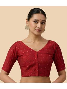 Studio Shringaar - Women Maroon Woven Cotton Blend Blouse