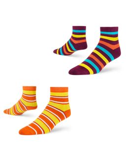 Dynamocks - Men and Women Stripes Ankle Length Socks - Free Size - Pack of 2 Pairs