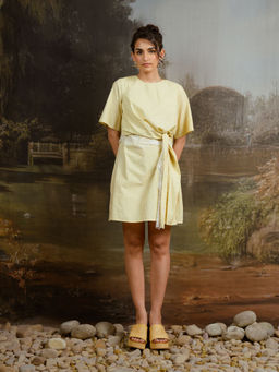 Contemponari - Yellow Striped Knot Detail Dress with Belt