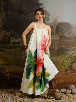 Contemponari - Cream Floral Cotton Tent Maxi Dress