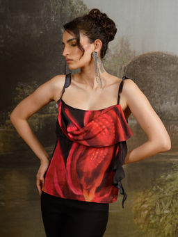Contemponari - Black Floral Ruffle Top