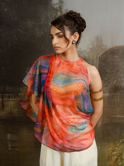 Contemponari - Multi-Colour Printed Draped Top