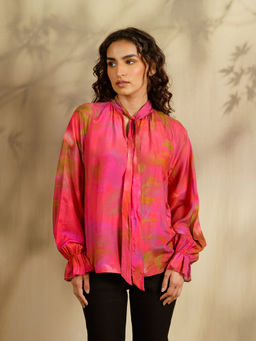 Contemponari - Pink Abstract Tie-Up Top