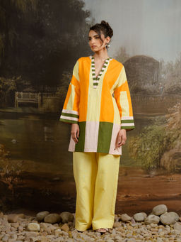 Contemponari - Yellow Colour Block Tunic with Palazzo