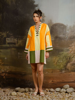 Contemponari - Yellow Striped Linen Resort Dress