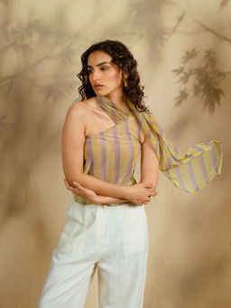 Contemponari - Yellow One Shoulder Scarf Top