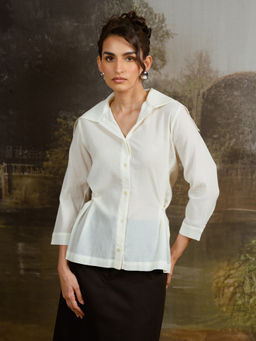 Contemponari - Ivory Shirt with Cinched Waist