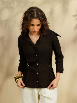 Contemponari - Black Shirt with Cinched Waist