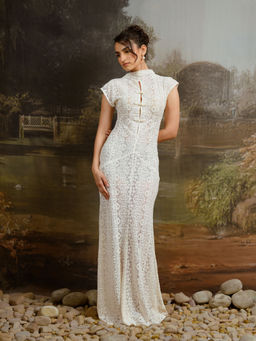 Contemponari - Ivory Embroidered Mesh Resort Dress